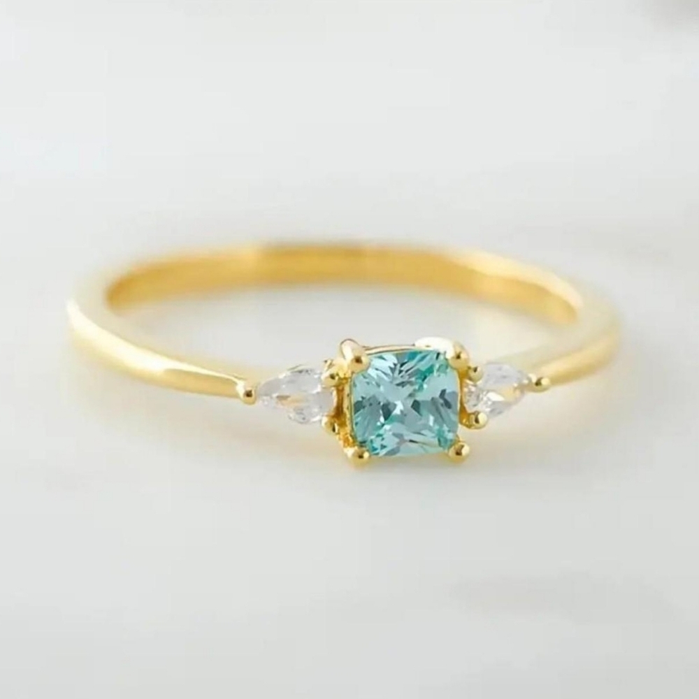 Dainty Square Aqua Gemstone Ring